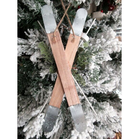 Pier 1 Wood Skiis Glittered Beaded Pinecone Greenery Christmas Ornament - Picture 3 of 3